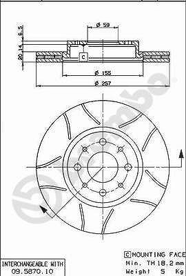 Brembo Bremsscheibe Vorderachse Belüftet [Hersteller-Nr. 09.5870.75] für Alfa Romeo, Fiat, Lancia