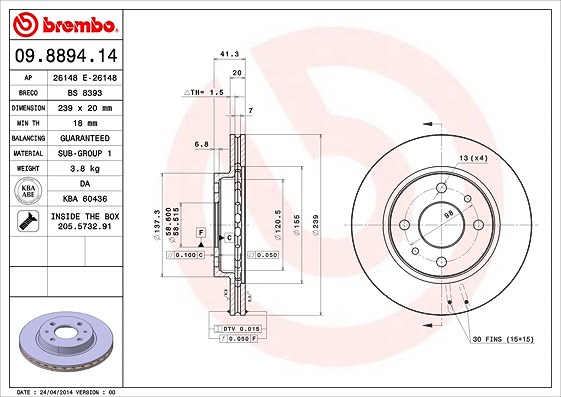 Brembo Bremsscheibe [Hersteller-Nr. 09.8894.14] für Lada