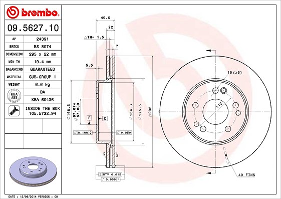 Brembo Bremsscheibe [Hersteller-Nr. 09.5627.10] für Mercedes-Benz
