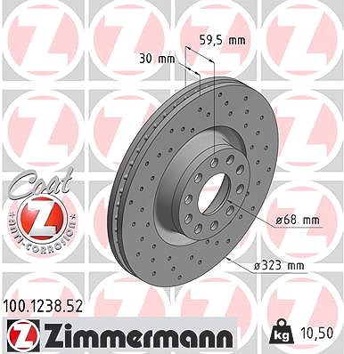 Zimmermann Bremsscheibe Vorderachse Belüftet [Hersteller-Nr. 100.1238.52] für Audi