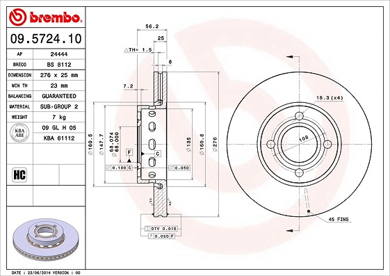 Brembo Bremsscheibe [Hersteller-Nr. 09.5724.10] für Audi