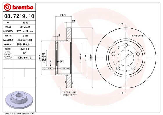 Brembo 1x Bremsscheibe [Hersteller-Nr. 08.7219.10] für Iveco