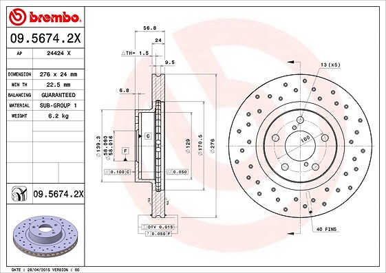 Brembo Bremsscheibe [Hersteller-Nr. 09.5674.2X] für Subaru, Toyota