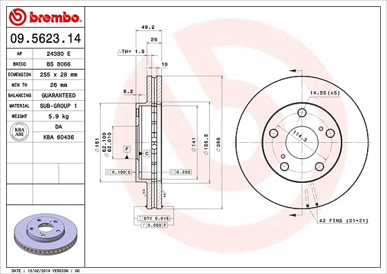 Brembo Bremsscheibe [Hersteller-Nr. 09.5623.14] für Toyota