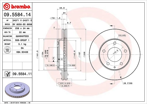 Brembo Bremsscheibe [Hersteller-Nr. 09.5584.11] für Mazda, Ford Usa