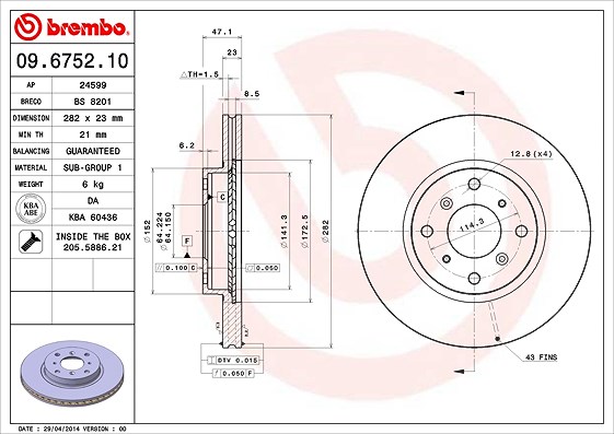 Brembo Bremsscheibe [Hersteller-Nr. 09.6752.10] für Honda