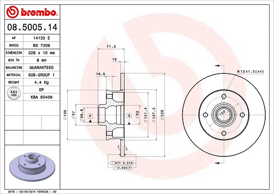 Brembo Bremsscheibe [Hersteller-Nr. 08.5005.14] für Seat, VW
