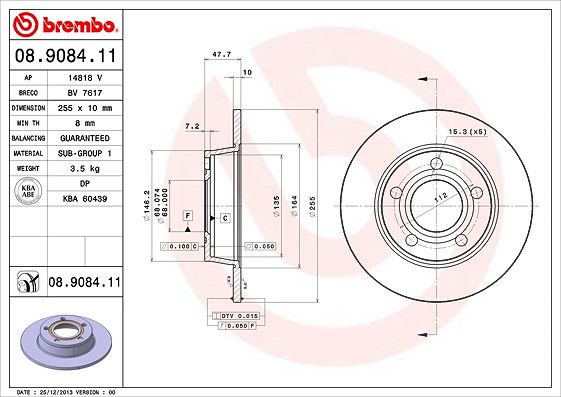 Brembo Bremsscheibe Hinterachse Voll [Hersteller-Nr. 08.9084.11] für Audi