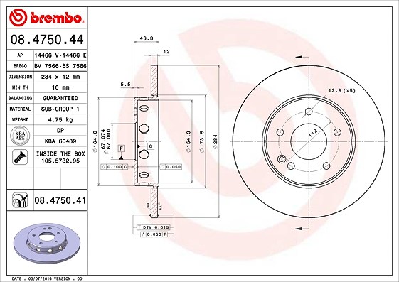 Brembo Bremsscheibe [Hersteller-Nr. 08.4750.41] für Mercedes-Benz
