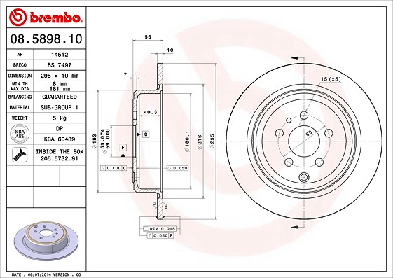 Brembo Bremsscheibe [Hersteller-Nr. 08.5898.10] für Fiat, Citroën, Lancia, Peugeot