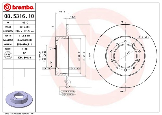 Brembo Bremsscheibe Hinterachse Voll [Hersteller-Nr. 08.5316.10] für Land Rover