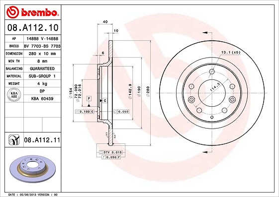 Brembo Bremsscheibe [Hersteller-Nr. 08.A112.11] für Mazda
