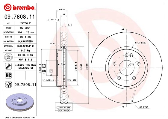 Brembo Bremsscheibe [Hersteller-Nr. 09.7808.11] für Mercedes-Benz