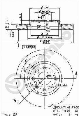 Brembo Bremsscheibe [Hersteller-Nr. 09.8601.75] für Opel, Vauxhall
