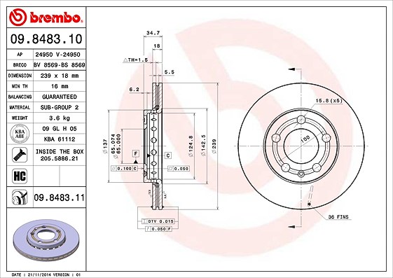 Brembo Bremsscheibe [Hersteller-Nr. 09.8483.11] für Skoda, VW