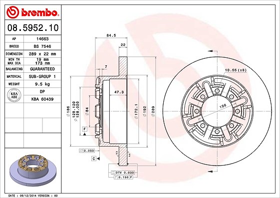 Brembo 1x Bremsscheibe [Hersteller-Nr. 08.5952.10] für Iveco