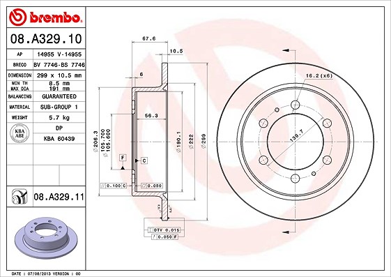 Brembo Bremsscheibe [Hersteller-Nr. 08.A329.10] für Daewoo, Ssangyong