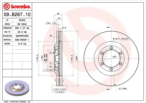 Brembo Bremsscheibe [Hersteller-Nr. 09.B267.10] für Isuzu