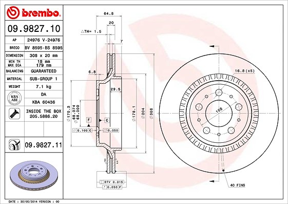 Brembo Bremsscheibe [Hersteller-Nr. 09.9827.11] für Volvo