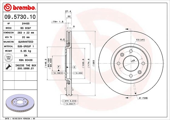 Brembo Bremsscheibe [Hersteller-Nr. 09.5730.10] für Citroën, Peugeot