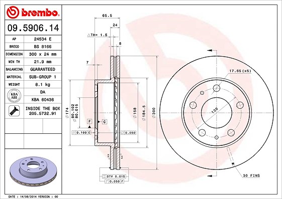 Brembo Bremsscheibe [Hersteller-Nr. 09.5906.14] für Fiat, Citroën