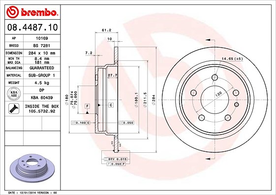 Brembo Bremsscheibe [Hersteller-Nr. 08.4487.10] für BMW