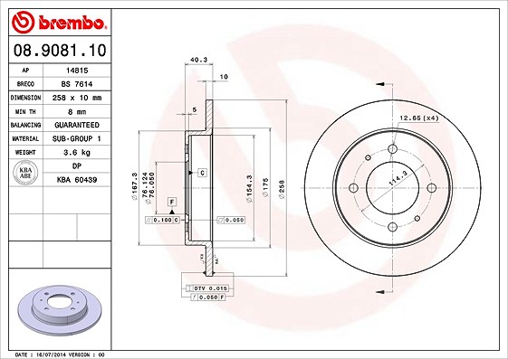 Brembo Bremsscheibe [Hersteller-Nr. 08.9081.10] für Hyundai