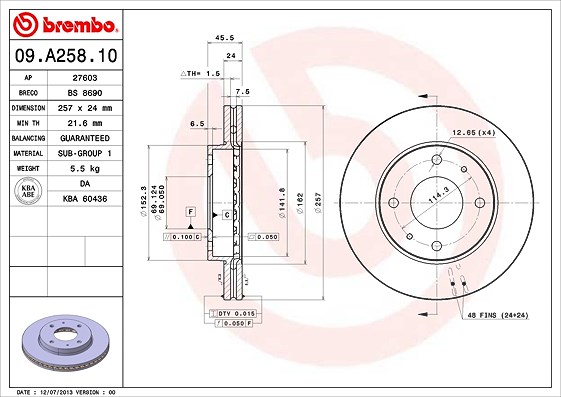 Brembo Bremsscheibe [Hersteller-Nr. 09.A258.10] für Hyundai