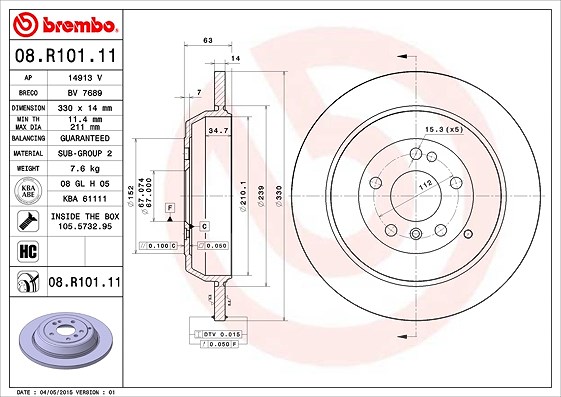 Brembo Bremsscheibe [Hersteller-Nr. 08.R101.11] für Mercedes-Benz
