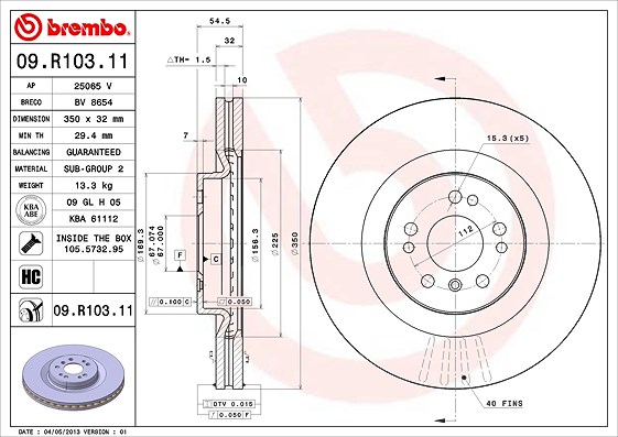 Brembo 1x Bremsscheibe Vorderachse Belüftet [Hersteller-Nr. 09.R103.11] für Mercedes-Benz