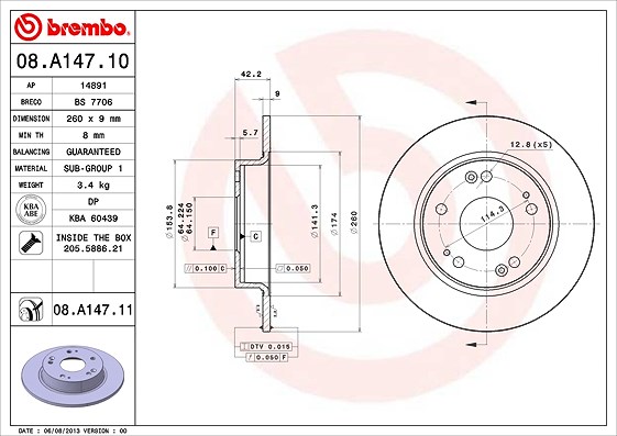 Brembo Bremsscheibe [Hersteller-Nr. 08.A147.11] für Honda