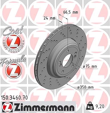 Zimmermann 1x Bremsscheibe Hinterachse Rechts [Hersteller-Nr. 150.3460.70] für BMW