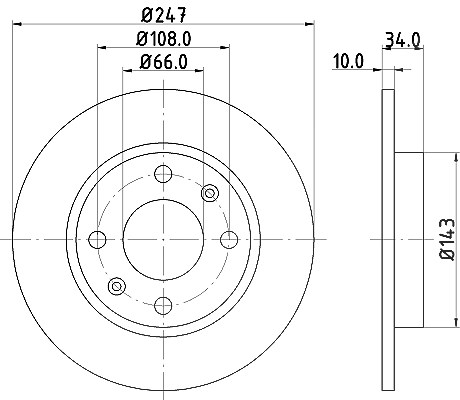 Hella Bremsscheibe Vorder/Hinterachse Voll [Hersteller-Nr. 8DD355100-841] für Citroën, Dallas, Peugeot