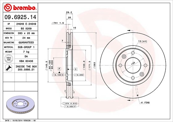 Brembo Bremsscheibe [Hersteller-Nr. 09.6925.14] für Citroën