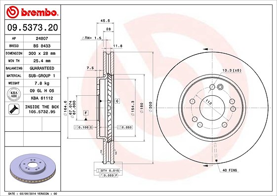 Brembo Bremsscheibe [Hersteller-Nr. 09.5373.20] für Mercedes-Benz