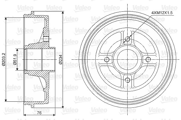 Valeo 1x Bremstrommel ohne Radlager Hinterachse [Hersteller-Nr. 237008] für Renault, Dacia, Peugeot