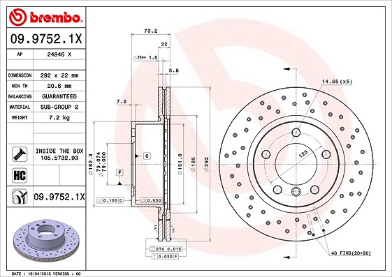 Brembo Bremsscheibe [Hersteller-Nr. 09.9752.1X] für BMW