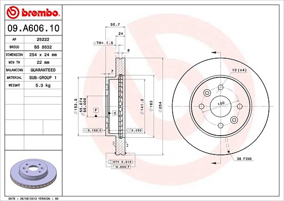 Brembo Bremsscheibe [Hersteller-Nr. 09.A606.10] für Kia
