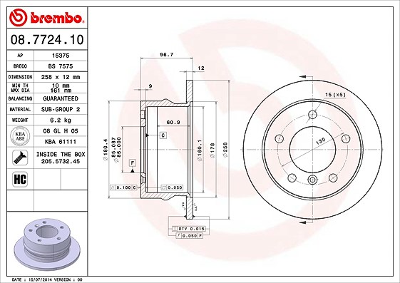 Brembo 1x Bremsscheibe [Hersteller-Nr. 08.7724.10] für VW, Mercedes-Benz