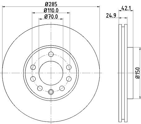Hella Bremsscheibe Vorderachse Belüftet [Hersteller-Nr. 8DD355109-241] für Saab, Cadillac, Fiat, Opel, Vauxhall