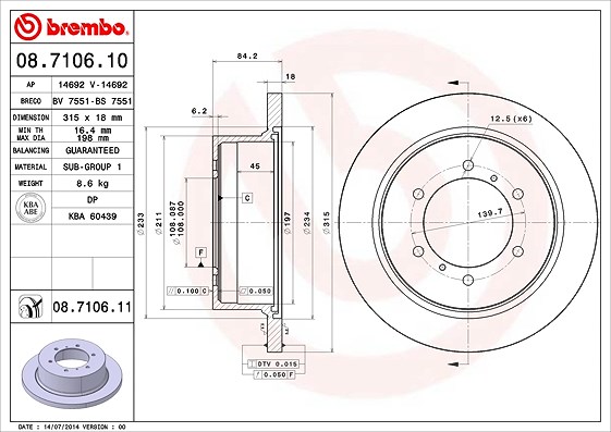Brembo 1x Bremsscheibe [Hersteller-Nr. 08.7106.11] für Mitsubishi