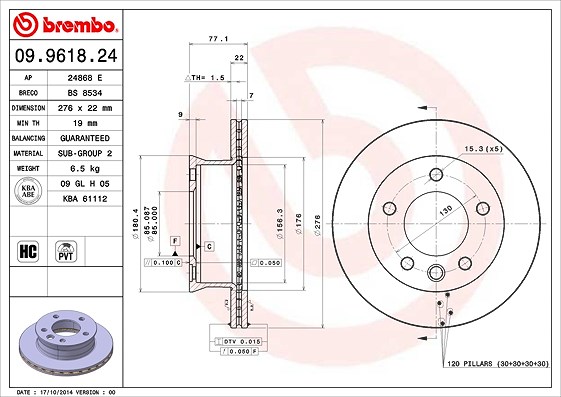 Brembo Bremsscheibe [Hersteller-Nr. 09.9618.24] für Mercedes-Benz