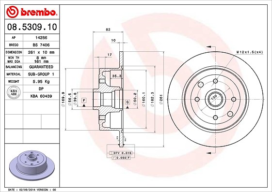 Brembo Bremsscheibe Hinterachse Voll [Hersteller-Nr. 08.5309.10] für Vauxhall, Opel