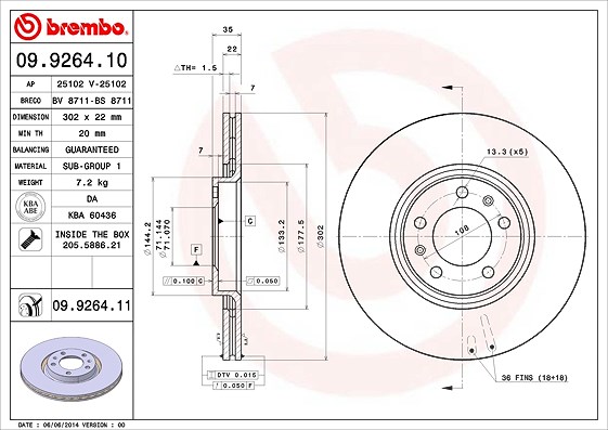 Brembo Bremsscheibe [Hersteller-Nr. 09.9264.11] für Citroën