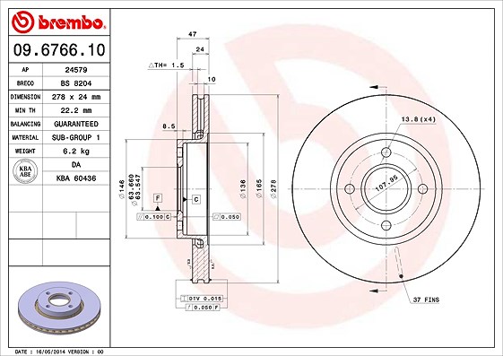 Brembo Bremsscheibe [Hersteller-Nr. 09.6766.10] für Ford, Ac
