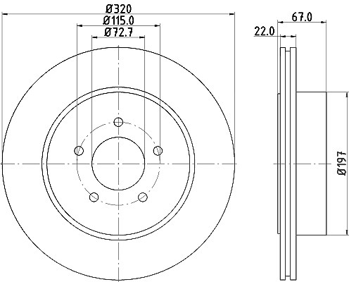 Hella Bremsscheibe Hinterachse Belüftet [Hersteller-Nr. 8DD355115-481] für Lancia, Dodge, Chrysler