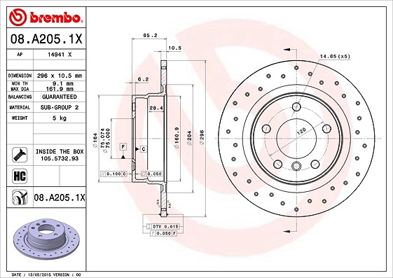 Brembo Bremsscheibe [Hersteller-Nr. 08.A205.1X] für BMW