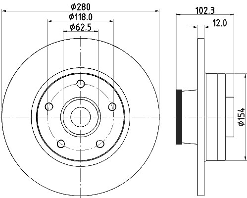 Hella Bremsscheibe Hinterachse Voll + Radlager mit ABS [Hersteller-Nr. 8DD355123-251] für Opel, Nissan, Renault, Vauxhall