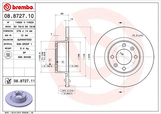 Brembo Bremsscheibe [Hersteller-Nr. 08.8727.11] für Citroën