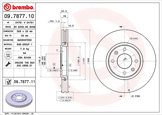 Brembo Bremsscheibe Vorderachse Belüftet [Hersteller-Nr. 09.7877.11] für Citroën